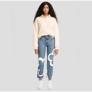 NEW Levi's 501 Crop Paint by Number Flower Wavy Lined Straight Jeans 28 x 26”